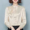 Autunno Vintage Donna Camicette Ruffles Camicia bianca a maniche lunghe Cardigan a pois Casual Blusas Mujer 11007 210512