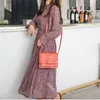 Casual Dresses Summer Dress Elegant O-Neck Floral Print Women Full Sleeve Elastic Slim Waist Chiffon A-line Long Vestido