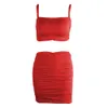 Women Two Piece Set Summer Sexy Spaghetti Strap Vest Backless Crop Tops Pleated Wrap Club Party Bodycon Mini Skirts Lady Outfits 210517