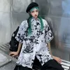 Anime Camiseta Mulheres Harajuku Streetwear Manga Imprimir Botão Up Blusa Coreano Hip Hop Top Femme Verão Vintage Cardigan