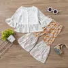 kids Clothing Sets Girls outfits Children Flare Sleeve Lace cardigan Tops+daisy Flared pants 2pcs/set Spring Autumn fashion Boutique baby Clothes