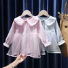 2021 Wiosna 6-13 lat Jesień Dziewczynek Koronki Sukienka Cute Długim Rękaw Doll Collar Plaid Księżniczka Dzieci Ubrania Niemowląt Q0716