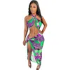 Couvrir maillot de bain femmes robe licou manches haute fendu creux Bikini Robes 2021 bohème plage Maxi maillots de bain Ups femmes