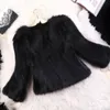 Fashion-Damen Pelzimitat Herbst Winter Kurzmantel Schwarz Weiß Nachahmung Mantel Jacke 3/4 Ärmel Slim Fit Mode Oberbekleidung