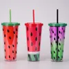 24Oz Plastic Watermelon Tumbler with Lids Straws Double Wall Summer Party Juice Beverage Cup By sea T2I53286