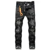 Herr designerjeans Distressed Ripped Biker Slim Fit Washed Motorcykel Denim jeans Herr Hip Hop Mode Man Cool Rips Stretch Byxor T1019