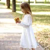Kids Dresses Teenage White Blue Wedding Party Dress Lace Girl Dress Long Sleeve Children Clothing Spring Autumn 6 8 10 12 14 16 Q0716