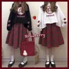 Japanse Harajuku vrouwen 2 stks pak kawaii schattige aardbei gedrukt sweatshirt + rode plaid rok herfst truien tops geplooide rok 210619