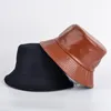 Spring And Summer PU Leather Bucket Hat Men Women Black Fisherman Party Bob Solid Classic Fashion Panama Foldable Wide Brim Hats Elob22