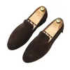 Novedoso diseñador de gamuza verde marrón negro puntiagudo Zapatos Oxford de boda hombres mocasines casuales vestido Formal calzado Zapatos Hombre