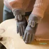 Cinq doigts gants femmes hiver garder au chaud écran tactile Plus velours à l'intérieur épaissir mignon belles oreilles villosités poignet élasticité doux