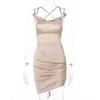 Women Strap Mini party Dress Ruched Lace Up Cross Bandage Backless Bodycon Sexy Party Elegant 2021 Club Christmas Slim