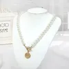 Vintage Baroque Irregular Pearl Lock Chains Necklace Geometric Angel Pendant Love Necklaces for Women Punk Jewelry