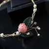 Sinzry Unikalne Handmade Pearl Conserved Rose Flower Vintage Modna Naszyjnik Zespół Dla Kobiet Party Biżuteria Akcesoria