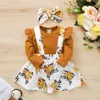 3 piezas bebé niña Floral dulce traje-vestido mameluco algodón moda manga larga ropa infantil trajes 210528