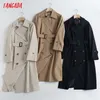 Tangada Automne Femmes Angleterre Style Classique Long Manteau Élégant À Manches Longues avec Blet Office Lady Manteaux 6C14 211025
