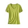 Suyadream Kvinnor Solid T-shirts Bomull och Silk Mix Plain O Neck Short Sleeved T Shirts Sommar godisfärger Basic Top 210720