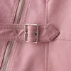 Ly Varey Lin Kvinnor Läder Mini Klänning Mjuk PU Faux Rosa Sexig Backless Slim High Waist Rivet Zipper Vestidos 210526