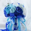 Blue Satin Wedding Hand Flowers Other Accessories Rose Bridal Bouquet Decoration Artificial Bridesmaid Holding Brooch Flower2450856