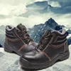 Botas de trabalho ao ar livre inverno quente aço toe sapatos de segurança botas de neve de couro masculino anti esmagamento piercing 36kx