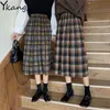 Женщины клетчатые юбки зима теплая шерсть высокая талия плиссированная юбка хараджуку студенты девушки каваи длинные корейский SAIA MIDI 210421