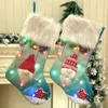 Doces do presente do presente Lareira Xmas Decoração Decoração Meias de Natal LED Acenda Snowman Santa Elk Printing Socks