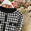 2021 الربيع تصميم أزياء للسيدات O-tech Long Sleeve Houndtooth Grid متوكى