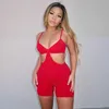 Femmes Sexy Streetwear Sans Manches Moulante Solide Bandage Fitness Sexy Combinaisons Barboteuse Combishorts Salopette 210604