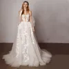 Robe de Marie Beach Fairy Bröllopsklänningar 2022 Lyx Prinsessan Lace Applique Off Shoulder Bohemian Backless Bridal Dress Vestido de Noiva