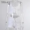 FSDA Lace Women Sets Summer 2021 Spaghetti Strap Crop Top And Shorts Ruched Home Two Pieces Set Casual Sexy Outfits White Party X0428