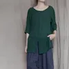 Johnature Sonbahar Moda Pamuk Katı Renkler Kadın T Shirt Rahat Gevşek O-Boyun Yarım Kollu Tüm Maç Kadın T Shirt 210521