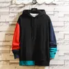 Patchwork Sweatshirt Mens Long Sleeve Warm Thick Heavy Hoodies Men Solid Contrast Splice Pocket Oversized Pull Sweatshirts 210524