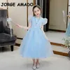 Verão crianças menina festa vestido sleevers cor sólida neve princesa vestidos de casamento piano realizar roupas formais E726 210610