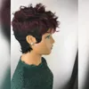 Dantelli peruklar Perulu İnsan Saçlı Peruk Bangs için Batak Bozuk 99J Ombre Renk Kısa Dalgalı Bob Pixie kesim Hine Yok Dantel Peruklar