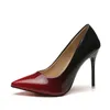 Chaussures habillées 10cm femmes bout pointu talons hauts cuir verni vin rouge bateau mariage 2021