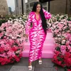 Plus Size Jurken Vrouwen Kleding Afdrukken Casual Lange Mouwen Knop Revers Sexy Prom Avond Roze Jurk Bulk Groothandel Drop