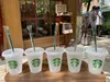 Starbucks 16oz/473ml Plastic Tumbler Reusable Clear Drinking Flat Bottom Cups Pillar Shape Lid Straw Mugs