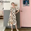 Korobov Summer New Elegant Polka Dot Women Dress Vintage Slash Neck Manica corta Abiti Boho Beach Style Robe Femme 210430