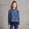 Giacche da donna in cotone denim con ricamo Johnature Cappotti con bottoni vintage Stand manica lunga Giacche allentate da donna primavera blu 210521