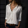 Плюс размер женские блузки весна лето отворота с длинным рукавом одиночные грубого офисных рабочей рубашки топ женские повседневные белые шифоновые блузки 210522