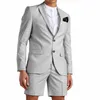 Casual lichtgrijze bruiloft mannen pak met korte broek business terno masculino strand heren zomer bruidegom dragen man pakken 1 herenblazers