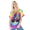 Nouvelle Arrivée Femmes À Manches Courtes t-shirt Coloré Alien Impression Tee Shirt Mode Casual Long T-Shirt 210324