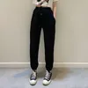 2 couleurs style coréen bande latérale pantalon droit femme taille haute élastique pantalons longs femmes (X1500) 210423