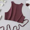 Casual Women O Neck Bow Lace Vest Summer Fashion Ladies High Street Sexig Kvinna Lace-Up Beskuren Tank Top 210430