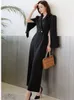 Solid Office Work Jumpsuit Black Elegant Women Spring Glamorous High Waist Cloak Sleeve Slim Wide Leg Jumpsuits 210529