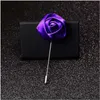 Coroas de Flores Decorativas 50 Pçs Azul Marinho Homem Noivo Boutonniere Seda Cetim Rosa Flor Casa de Botão Casamento Festa de Formatura Terno Corsage Pin