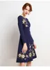 Patchwork Vintage Navy Drukuj Kobiety Mini Sukienki Jesień Przyjazd Temperamentalne Eleganckie Damska Dress Robe 210520