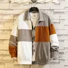 Vintage kleur blok jassen mannen gedrukt patchwork windjack jas jassen hiphop mode volledige zip streetwear 211013
