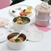 Japansk rostfritt stål lunchbox bärbar matförvaring behållare dubbelskikt färsk mikrovågsugn utomhus picknick 210423