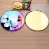 28cm gold / color disc metal round tray rainbow color fruit tray jewelry display plate 430 # stainless steel